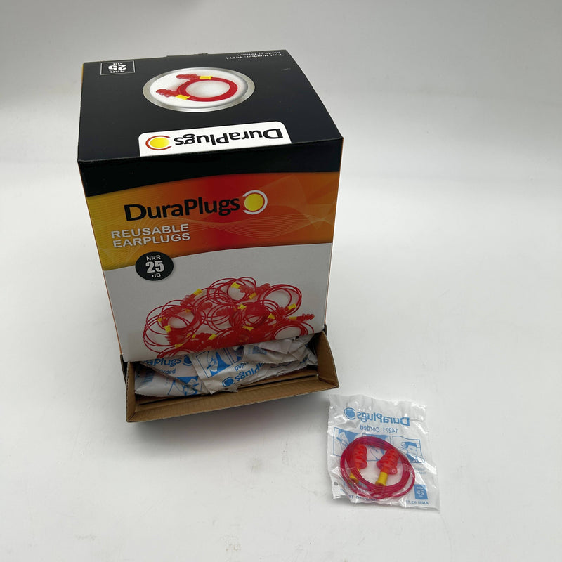 DuraPlugs 14271 Ear Plug Corded Disposable Reusable Orange NRR 25 DB 100/Bx