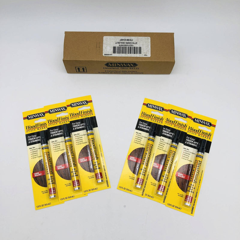 Miniwax Dark Walnut 2716 Stain Marker 1/3 FL OZ Wood Finish Touch Ups Pack of 6 6