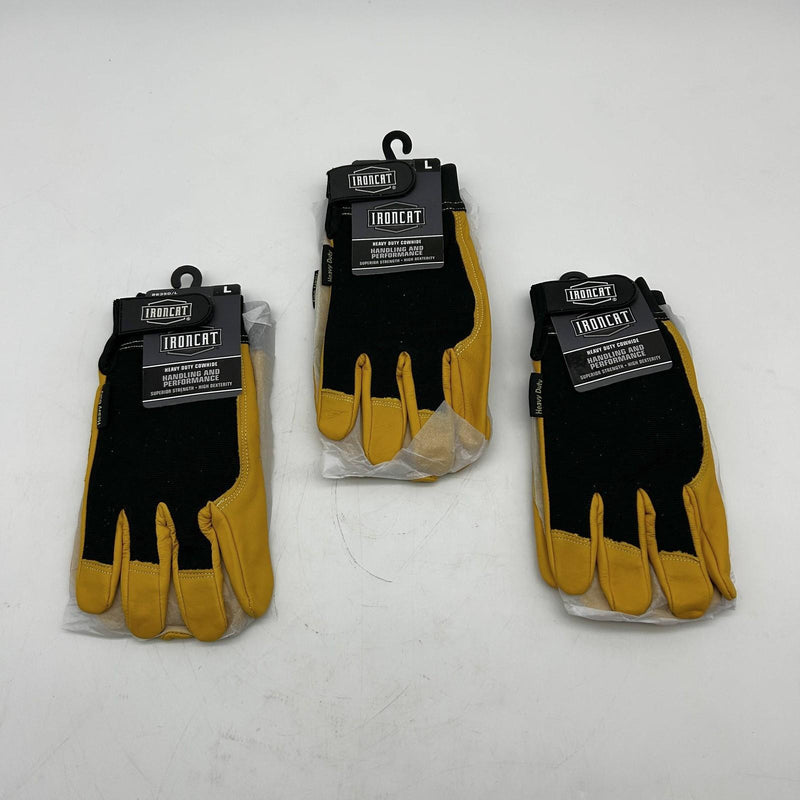 Ironcat 86350 Cowhide Leather Gloves Large Hvy Duty Mechanics Hook Loop 3 Pairs 7
