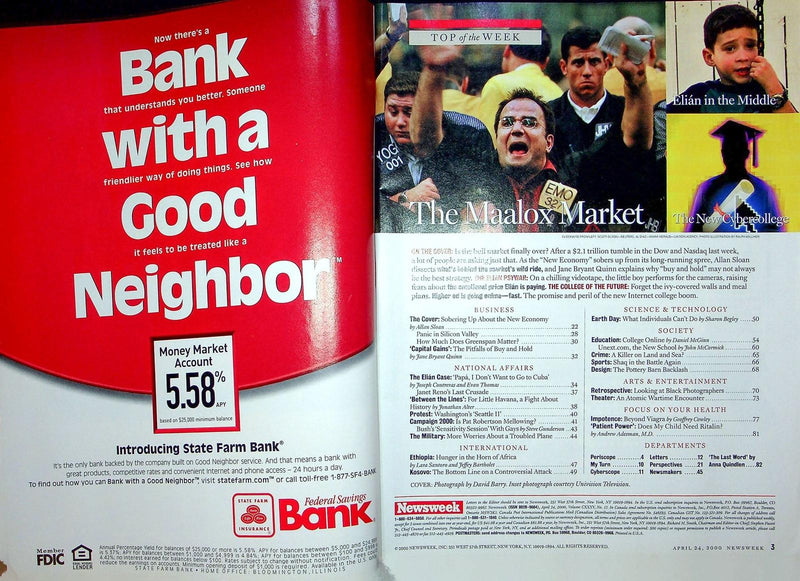 Newsweek Magazine April 24 2000 Bull Market Over Stocks Tumble Elian Gonzalez 3