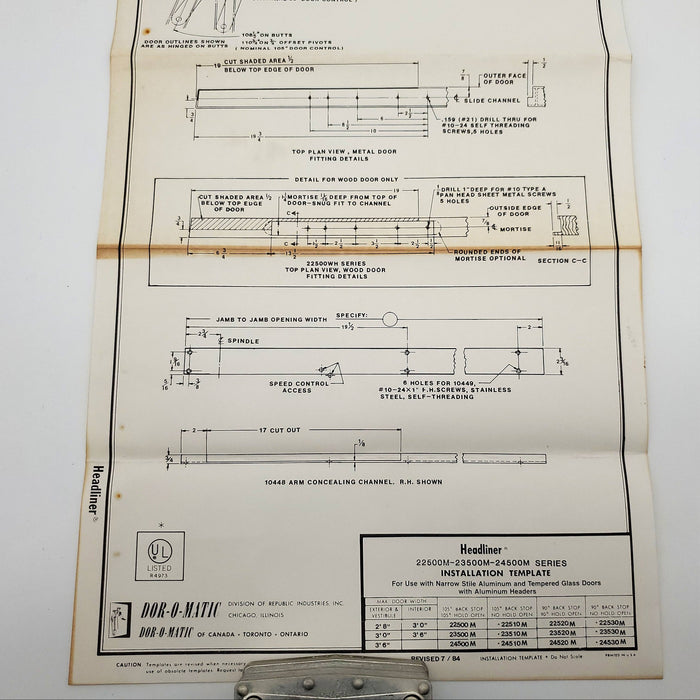 Dor-O-Matic 23500 Overhead Door Closer Concealed Headliner 23500-900 Body Only 12