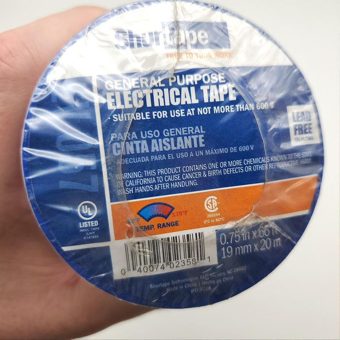 Shurtape Electrical Tape 7 Mil 3/4" x 66ft Standard Grade Blue EV 57 10 Pack 4