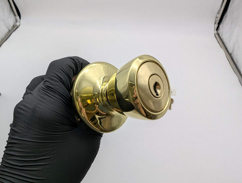 Kwikset Entry Door Knob Lock Double Cylinder Bright Brass Bel Air 2-3/8" 441 BDL