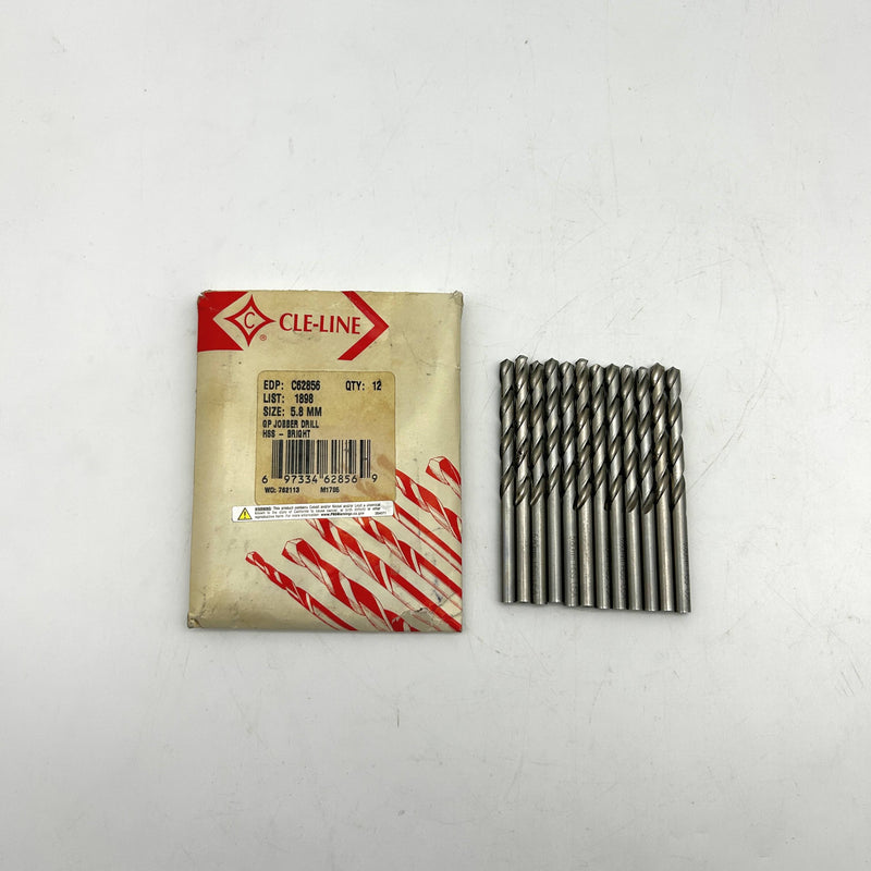 Cle-Line C62856 Jobber Drill Bit 5.8MM 1898 General Purpose HSS Bright Lot of 12