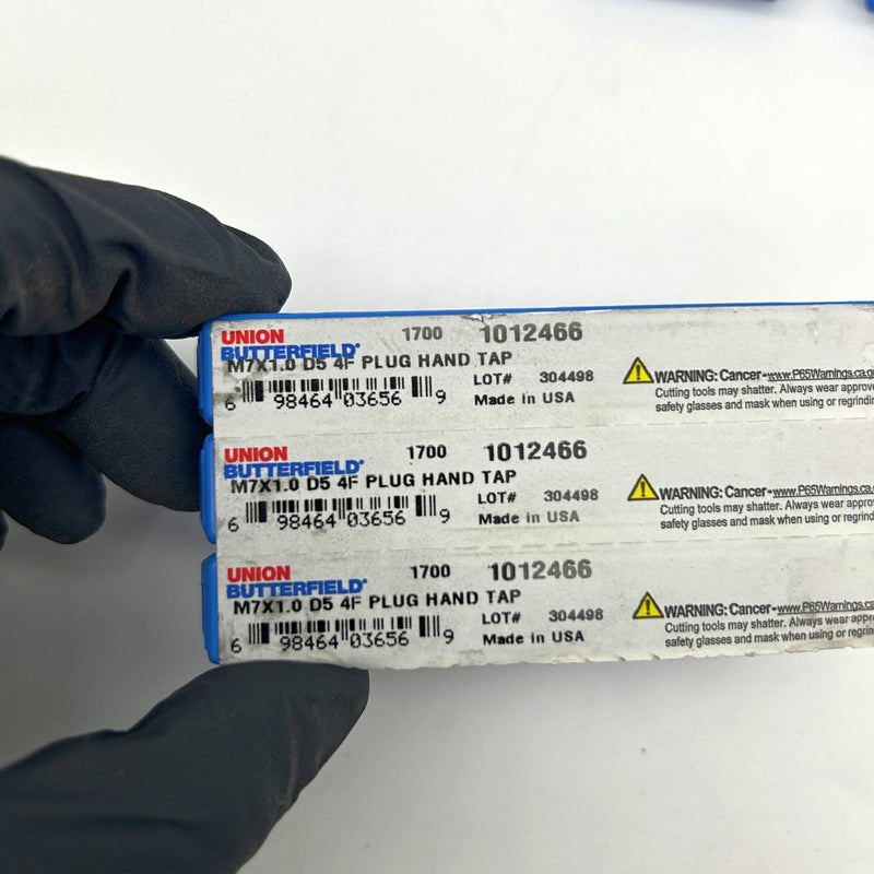 9pk Union Butterfield 1012466 Plug Hand Tap M7x1.0mm D5 4 Flutes HSS List 1700M