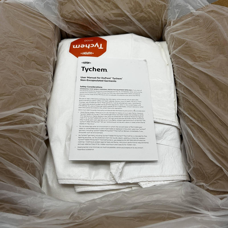 Dupont Tychem 4000 Coverall White 2XL Open Wrist Ankle SL120BWH2X001200 12Pk 8