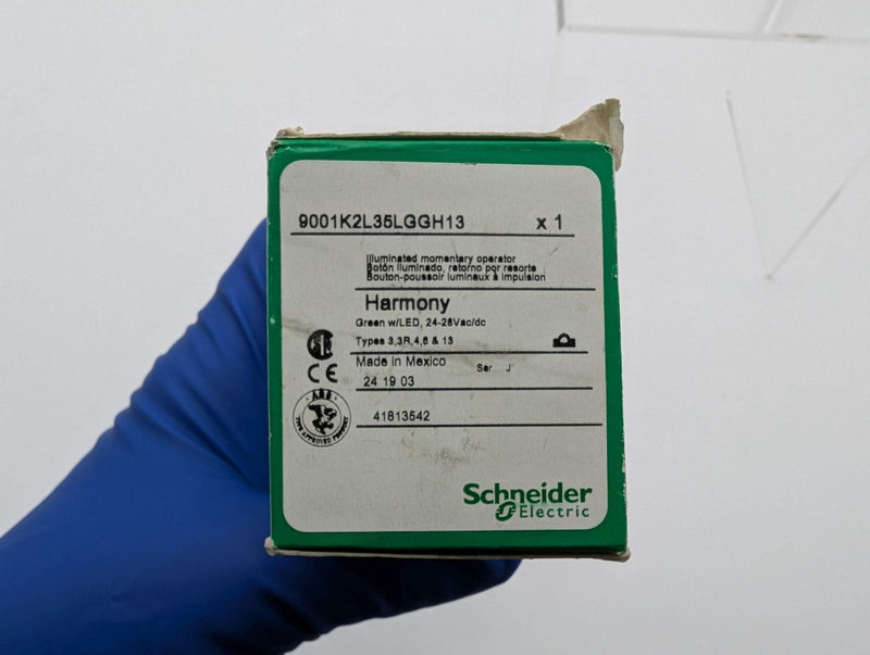 Schneider 9001-K2L35LGGH13 Push Button Spring Return Green LED 30mm 24-28V AC/DC 6