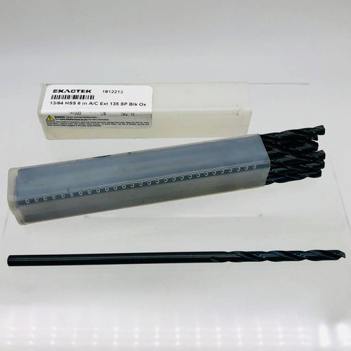 Screw Machine Drill Bit 13/64 HSS 135 Deg Spt Pt Blk Oxide Exactek 1812213 12pk 1