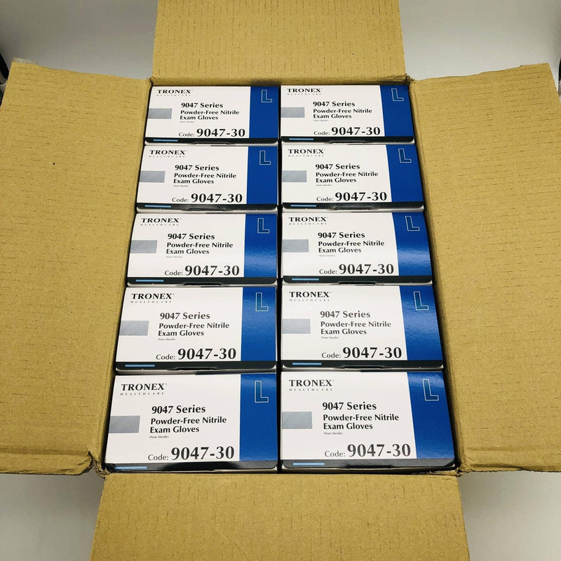 Tronex 9047-30 Disposable Gloves Nitrile Large Black Powder Free Case of 1000 10