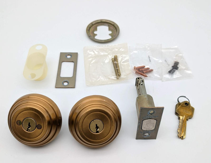 Arrow E42 Double Cylinder Deabolt Lock Satin Bronze 2-3/8" Backset Keyed Diff 1