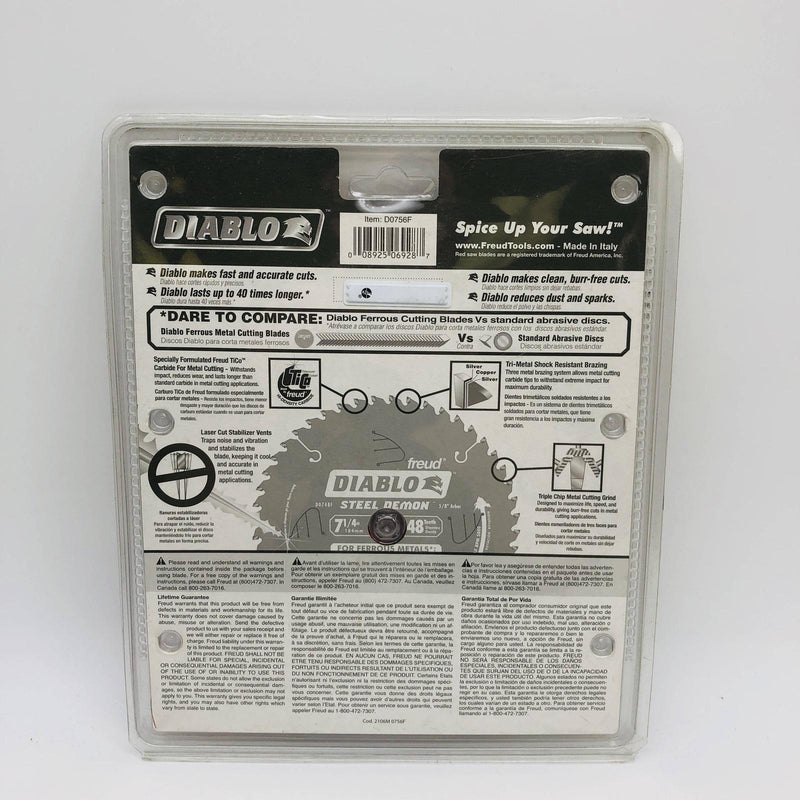 Diablo D0756F Circular Saw Blade 7-1/4" w/ 5/8" Arbor 56T Fine Cuts Thin Ferrous 7