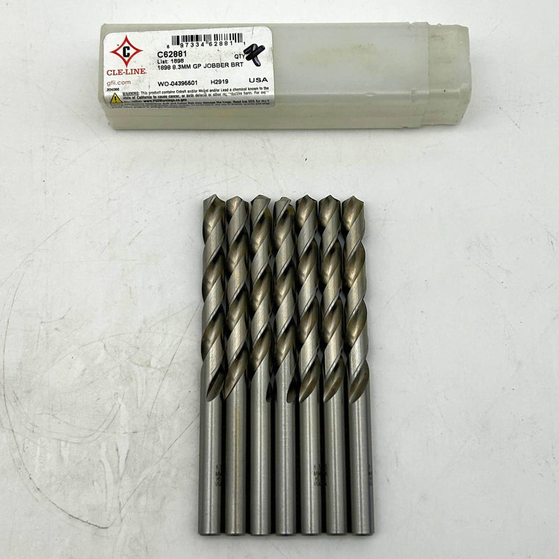 Cle-Line C62881 Jobber Drill Bit 8.3mm 1898 General Purpose HSS Bright Lot of 7