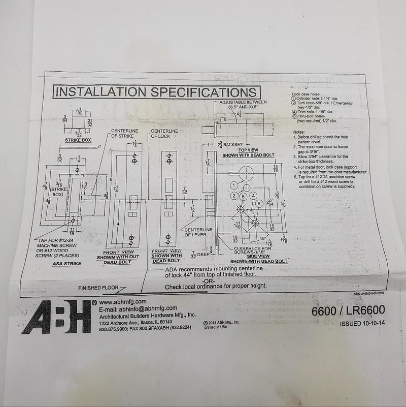ABH LR6656 Mortise Lock Body LH Best 40H Satin Chrome Face Plate Privacy Lock 11