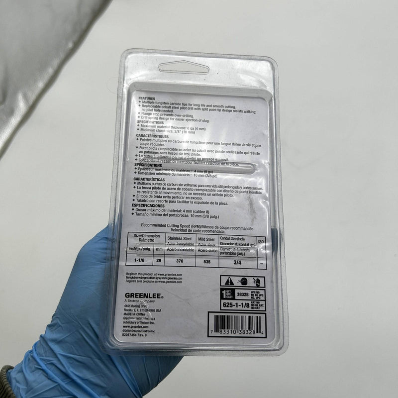 Greenlee 38328 Hole Cutter 625-1-1/8 Carbide Tipped 1/2" Shank 1-1/8" Hole Size 5