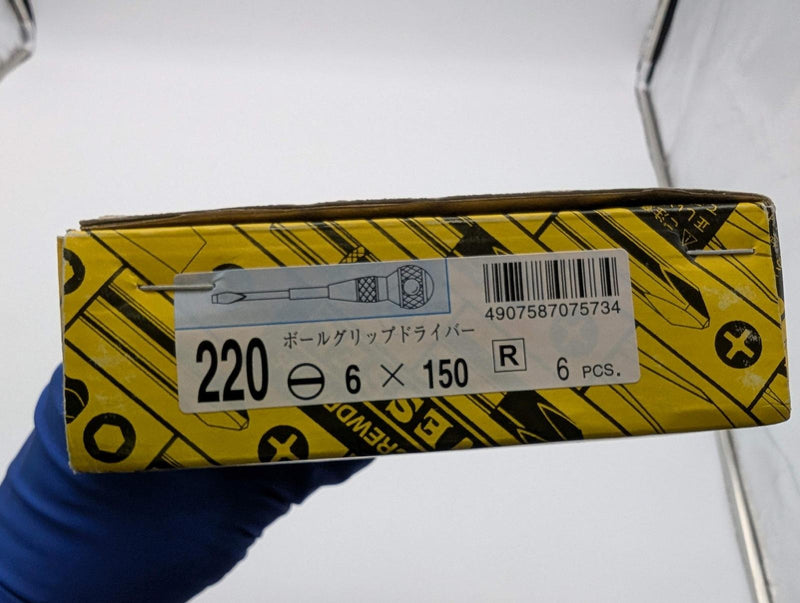 Vessel Ball Grip Slotted Screwdriver 6x150 No 220 Magnetic 9.8" OAL 5