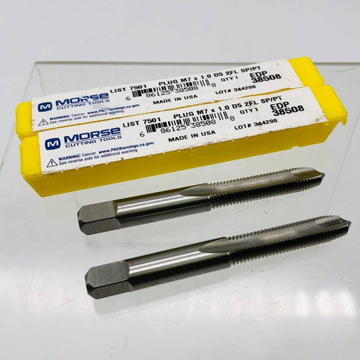 2x Morse 38508 7501 Spiral Point Tap M7x1 Threa Plug Chamfer 2 Flutes Bright HSS 1
