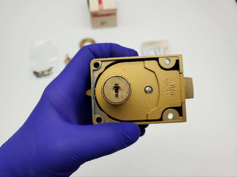 Yale Rim Door Lock No 21 Spring Latch 1" to 1-1/2" Thick Doors Brass w/ Cylinder