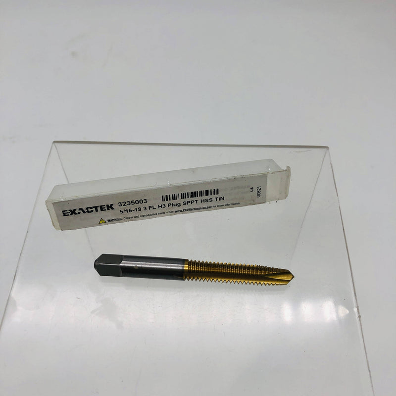 Exactek 3235003 Tap Plug Gun 5/16-18 3 Flute H3 SPPT HSS TiN Finish Spiral Point 10
