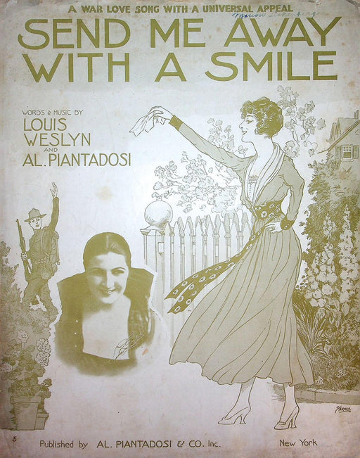 1907 Send Me Away With A Smile Sheet Music War Love Song WW1 Weslyn Piantadosi 1