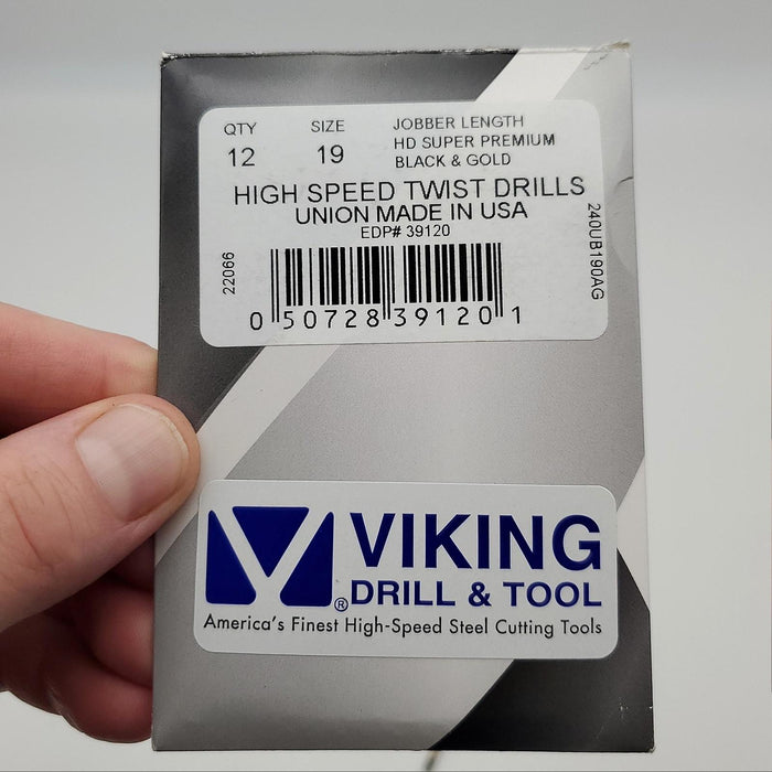 12x Viking Size 19 Drill Bits #39120 135 Deg Split Point HSS Jobber Length 3.25" 7