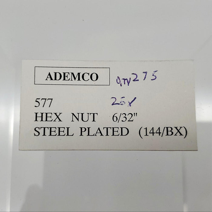 25x Ademco #577 Hex Nuts 6/32" Steel Plated USA Made NOS 3
