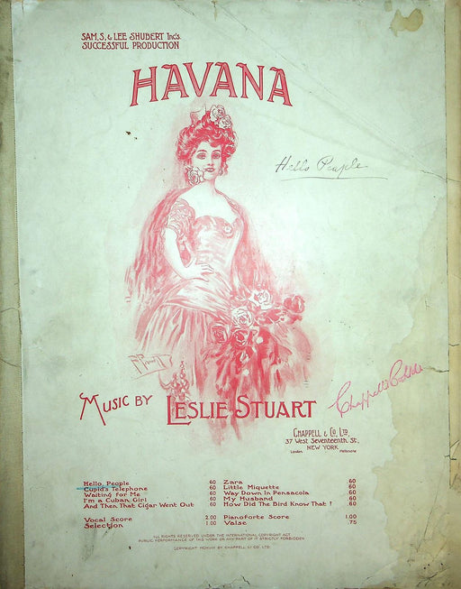 1908 Havana Hello People Vintage Sheet Music Leslie Stuart Sam S Lee Shubert 1