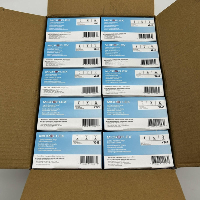 Microflex V243 Disposable Glove Large Lightly Powdered Vinyl 4 Mil Clear 1000/Ca 8