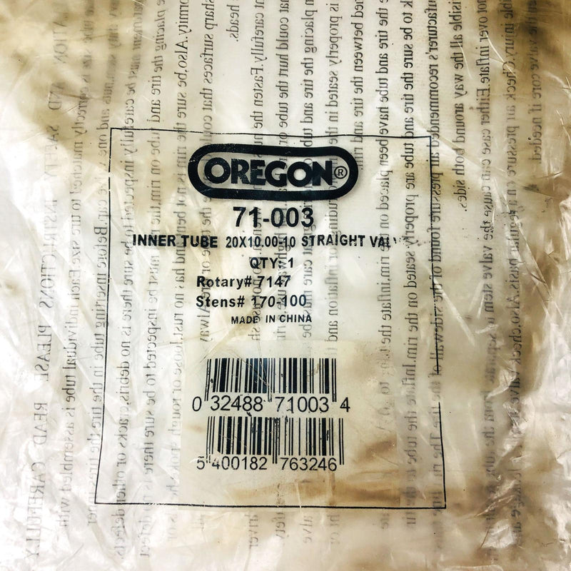 Oregon 71-003 Inner Tube for Tire Innertube 20x10.00-10 Straight Valve TR6 NOS