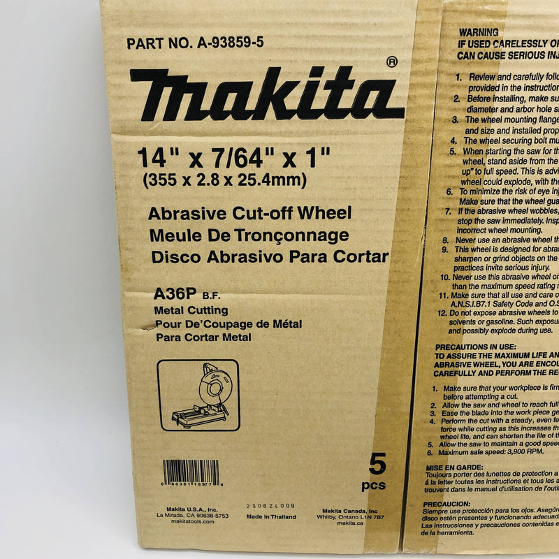 Makita A-93859-5 Cut-Off Chop Wheel Blade 14 x 1 x 1/8 A36P BF Metal Cutting 5pk 3