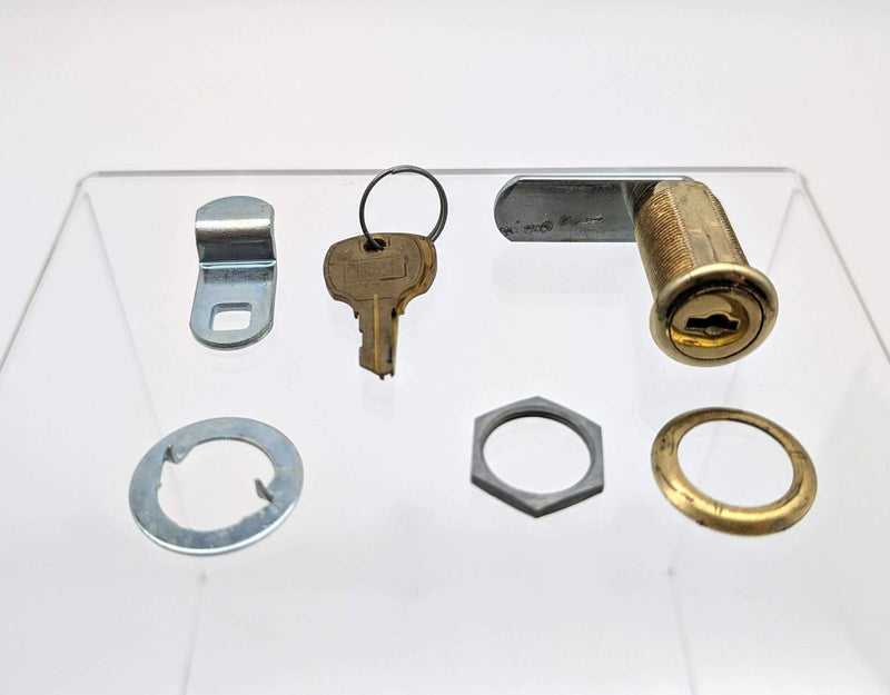 National C8055 Cam Lock 1-7/16" L 3/4" Dia Polished Brass Keyed Diff 1