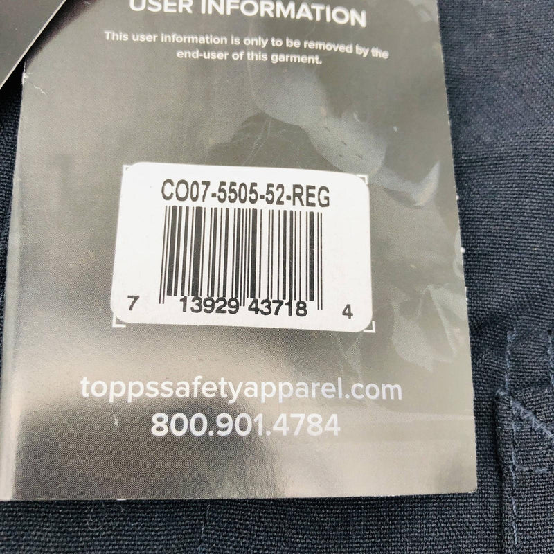 Topps CO07-5505 Flame Resistant Coveralls 52R Nomex 4.5oz Unlined Navy Blue NWT 3