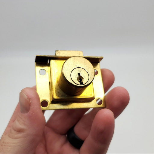 National C8131 Drawer Lock Polished Brass 7/8"L x 7/8"D Cylinder Keyed Alike USA 2