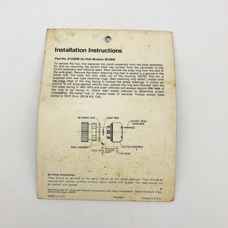 AMC Jeep 8123946 Hub Service Kit Group 40.020 OEM New Old Stock NOS Sealed 3