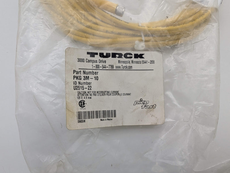 Turck PKG 3M-10 Actuator & Sensor Cable M8 Female 3 Pin to Bare Wire 3 Meter