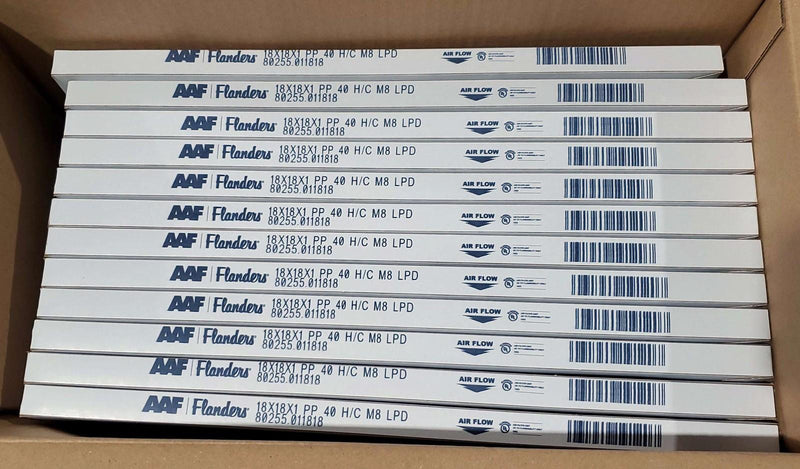 AAF Flanders 18x18x1 Air Filters Pre Pleat LPD HC Merv 8 80255.011818 Pack of 12 3