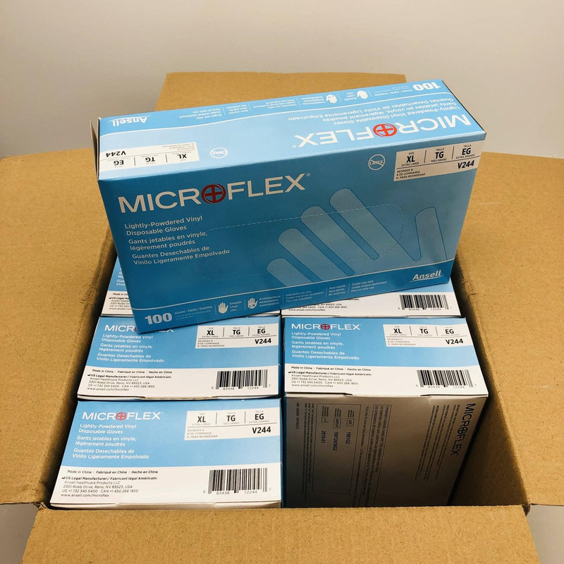Microflex V244 Disposable Vinyl Glove XL Lightly Powdered Non Sterile 1000/Case 9