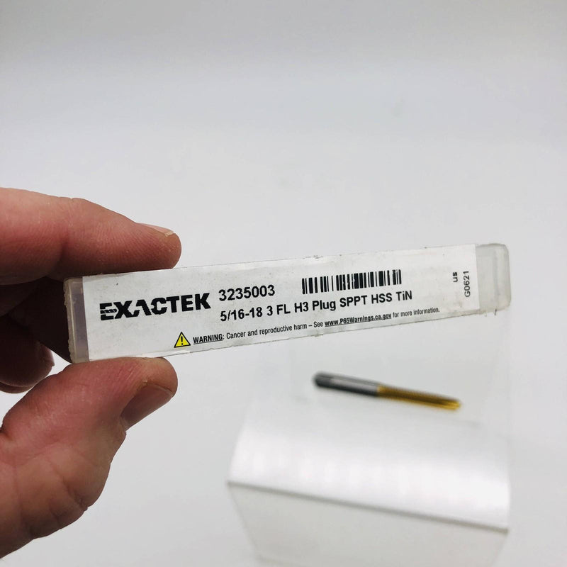 Exactek 3235003 Tap Plug Gun 5/16-18 3 Flute H3 SPPT HSS TiN Finish Spiral Point 2