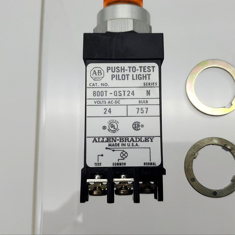 Allen Bradley 800T-QST24A Pilot Light Amber Cap 24V AC/DC Push To Test 2