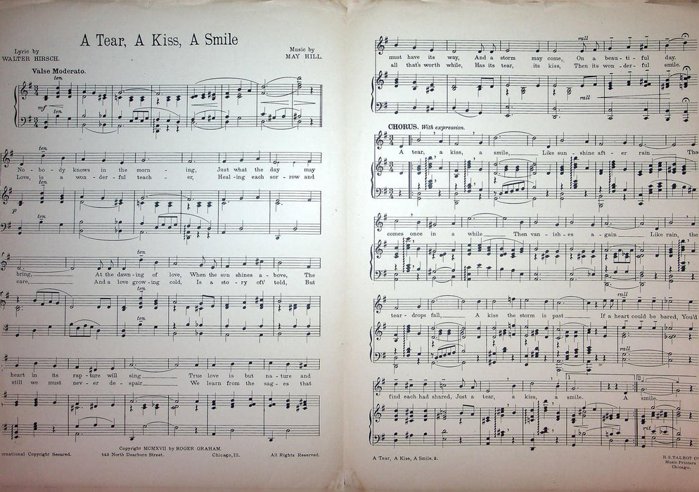 1917 A Tear A Kiss A Smile Vintage Sheet Music Large May Hill Walter Hirsch 2