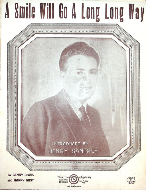 1924 A Smile Will Go A Long Long Way Vintage Sheet Music Henry Santrey Davis 1
