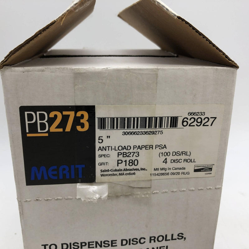 Merit 62927 Disc Rolls 5" Anti Load Paper PSA PB273 P180 Grit 4 Rolls/400 Discs 2