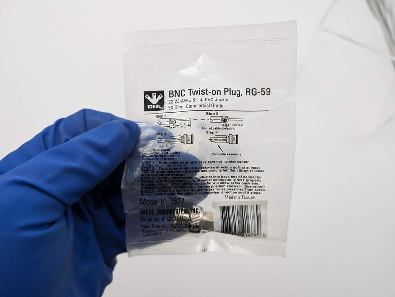 Ideal BNC Twist-On Plugs RG-59 22-23 AWG Solid IA-3677 Commercial Grade 3 Pack 3