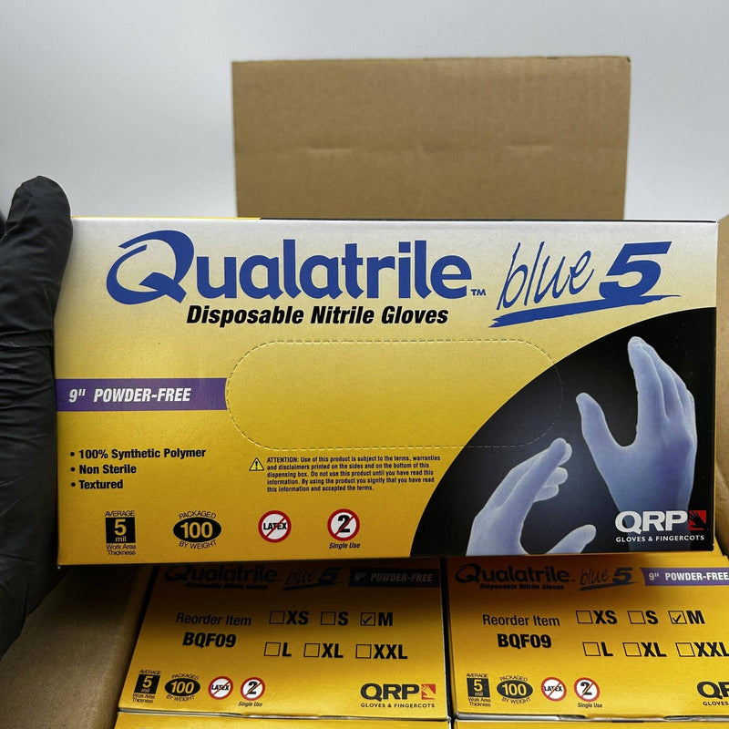 Qualatrile BQF09 Disposable Nitrile Gloves Medium Blue 9" Powder Free 1000/Case