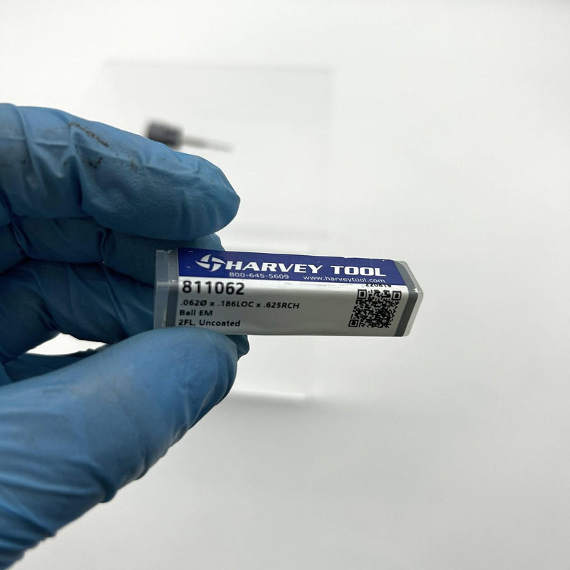 Harvey Tool 811062 Ball End Mill 1/16" Dia x 1/8" Sh x 0.1860" LOC x 2" OAL 2 FL