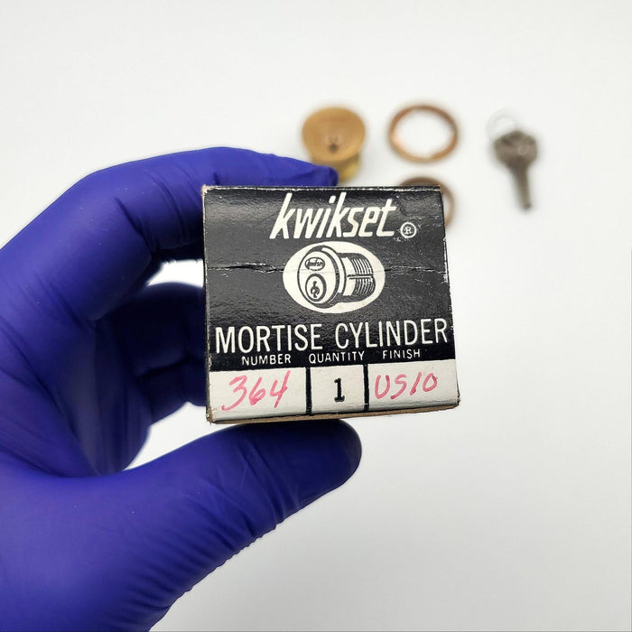 Kwikset Mortise Lock Cylinder No 364 Satin Bronze 1" Length 2 Keys USA Made NOS 3