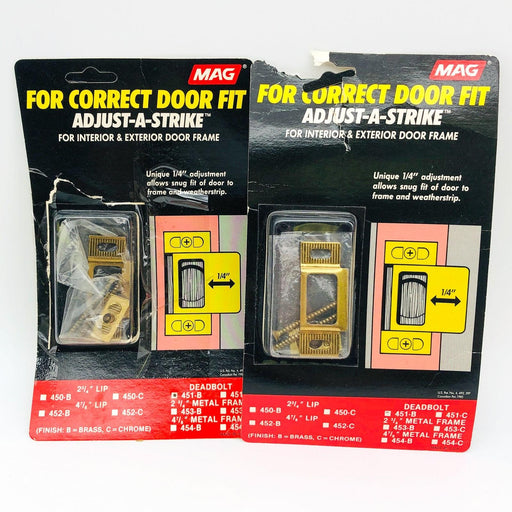 Deadbolt Strike Plate Door Brass Adjustable Interior & Exterior 2Pk MAG 451-B 1