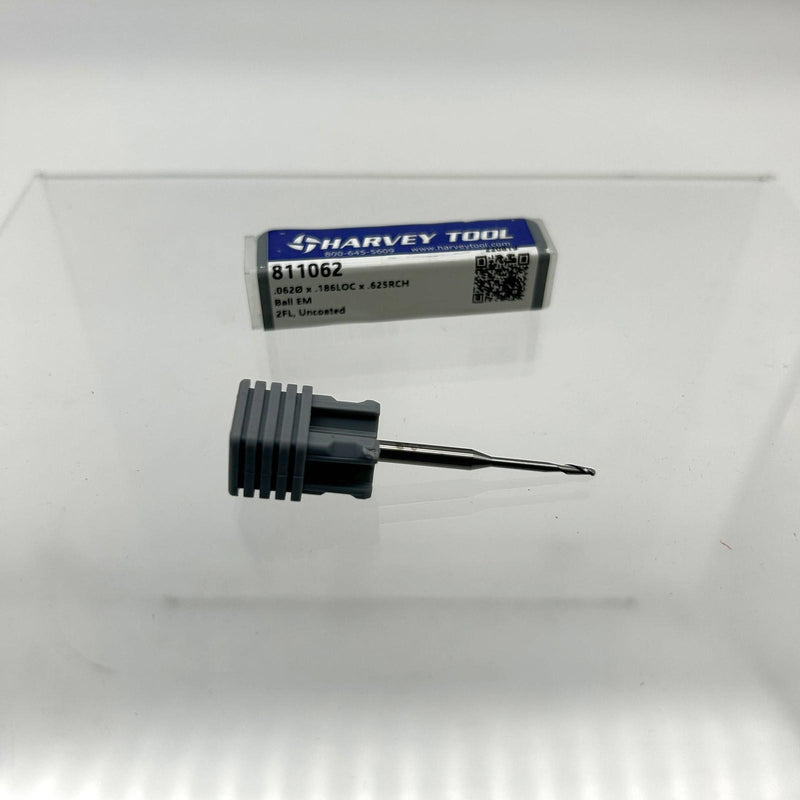 Harvey Tool 811062 Ball End Mill 1/16" Dia x 1/8" Sh x 0.1860" LOC x 2" OAL 2 FL