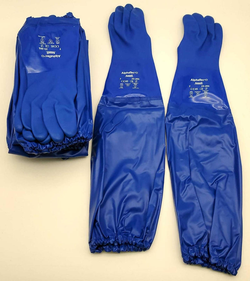 Alphatec Long Sleeve Chemical Resistant Work Gloves Size SM Soft PVC Coating 6PR 1