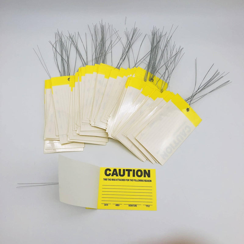 Yellow Caution Tags 3-1/4" x 5" Self Laminating Pre Wired Safety Pack of 100 9