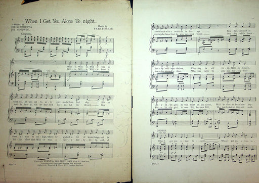 1912 When I Get You Alone Tonight Vintage Sheet Music Large Fred Fischer Goodwin 2